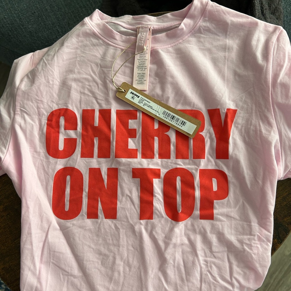 Skims Cherry On Top Pink Graphic Tee - Picture 4 of 5